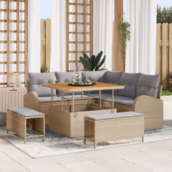 Canapé de Jardin 8 pièces vidaXL avec Coussins en Poly Rattan Beige et Acacia Canapé de Jardin 2 places vidaXL364337