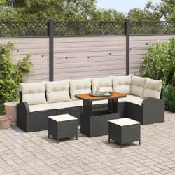 vidaXL Ensemble de canapé de jardin avec coussin 9 pcs Noir et Crème