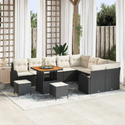 vidaXL Ensemble de canapé de jardin avec coussin 12 pcs Noir et Crème