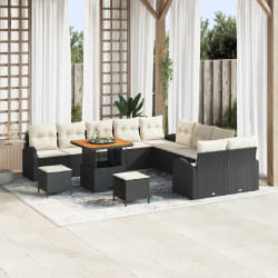 vidaXL Ensemble de canapé de jardin avec coussin 13 pcs Noir et Crème