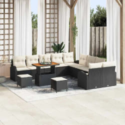 vidaXL Ensemble de canapé de jardin avec coussin 13 pcs Noir et Crème