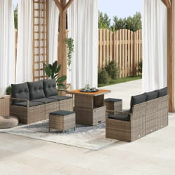 vidaXL Ensemble de canapé de jardin 9 pcs Gris Poly rotin