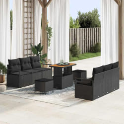 vidaXL Ensemble de canapé de jardin 9 pcs Noir Poly rotin