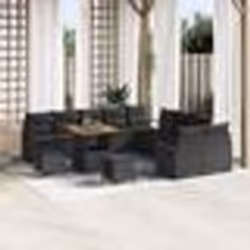 vidaXL Set de Canapés de Jardin de 13 Pièces avec Coussins Noir Poly Rattan Acacia
