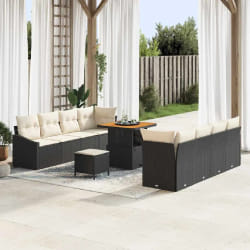 vidaXL Ensemble de canapé de jardin avec coussin 11 pcs Noir et Crème
