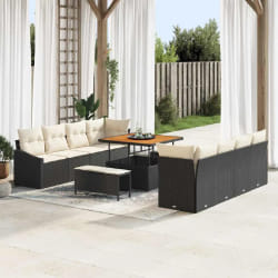 vidaXL Ensemble de canapé de jardin avec coussin 11 pcs Noir et Crème