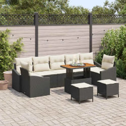 vidaXL Ensemble de canapé de jardin avec coussin 10 pcs Noir et Crème