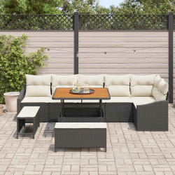 vidaXL Ensemble de canapé de jardin avec coussin 9 pcs Noir et Crème