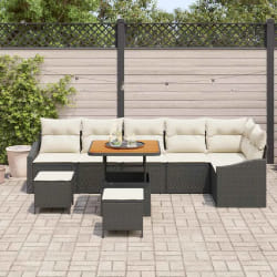 vidaXL Ensemble de canapé de jardin avec coussin 9 pcs Noir et Crème