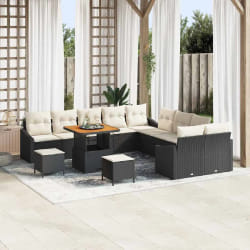 vidaXL Ensemble de canapé de jardin avec coussin 13 pcs Noir et Crème