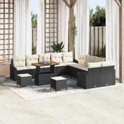 vidaXL Ensemble de canapé de jardin avec coussin 13 pcs Noir et Crème