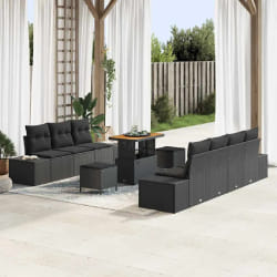vidaXL Ensemble de canapé de jardin 10 pcs Noir 90 x 55 x 71 cm