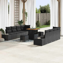 vidaXL Ensemble de canapé de jardin 11 pcs Noir 80 x 80 x 71 cm