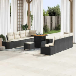 vidaXL Ensemble de canapé de jardin avec coussin 11 pcs Noir et Crème