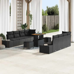 vidaXL Ensemble de canapé de jardin 11 pcs Noir 90 x 55 x 71 cm