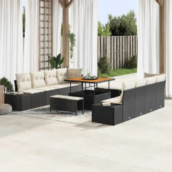 vidaXL Ensemble de canapé de jardin avec coussin 11 pcs Noir et Crème