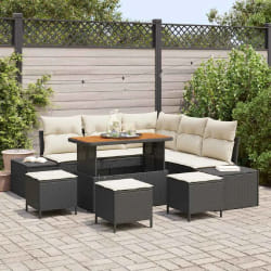 vidaXL Ensemble de canapé de jardin 9 pcs Noir Poly rotin