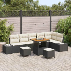 vidaXL Ensemble de canapé de jardin avec coussin 9 pcs Noir et Crème