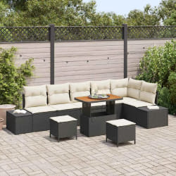 vidaXL Ensemble de canapé de jardin avec coussin 9 pcs Noir et Crème