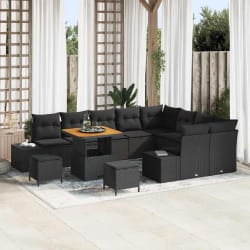 vidaXL Ensemble de canapé de jardin 12 pcs Noir 80 x 80 x 71 cm