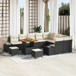 vidaXL Ensemble de canapé de jardin avec coussin 12 pcs Noir et Crème