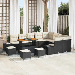 vidaXL Ensemble de canapé de jardin avec coussin 12 pcs Noir et Crème