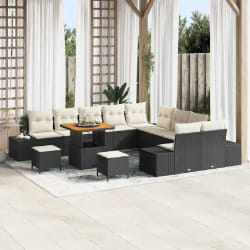 vidaXL Ensemble de canapé de jardin avec coussin 13 pcs Noir et Crème