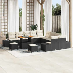 vidaXL Ensemble de canapé de jardin avec coussin 13 pcs Noir et Crème
