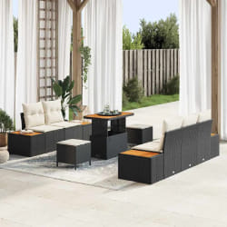 vidaXL Ensemble de canapé de jardin avec coussin 8 pcs Noir et Crème