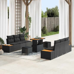 vidaXL Ensemble de canapé de jardin 9 pcs Noir 90 x 55 x 71 cm