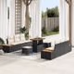 Ensemble de Canapé de Jardin 9 Pièces avec Coussins Rotin Poly Noir Acacia 3364820