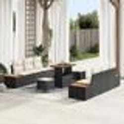 Ensemble de Canapé de Jardin 9 Pièces avec Coussins Rotin Poly Noir Acacia 3364820