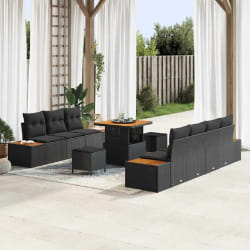 vidaXL Ensemble de canapé de jardin 10 pcs Noir 80 x 80 x 71 cm