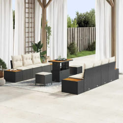 vidaXL Ensemble de canapé de jardin avec coussin 10 pcs Noir et Crème