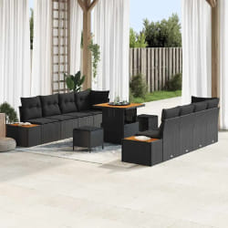 vidaXL Ensemble de canapé de jardin 11 pcs Noir 80 x 80 x 71 cm