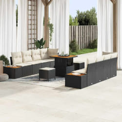 vidaXL Ensemble de canapé de jardin avec coussin 11 pcs Noir et Crème