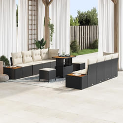 Set de Sofa de Jardin vidaXL 11 pièces avec Coussins - Noir Poly Rotin Acacia 3364840