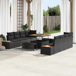 vidaXL Ensemble de canapé de jardin 11 pcs Noir 100 x 100 x 71 cm