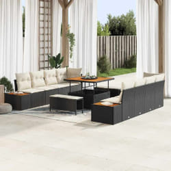 vidaXL Ensemble de canapé de jardin avec coussin 11 pcs Noir et Crème