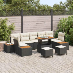 vidaXL Ensemble de canapé de jardin avec coussin 10 pcs Noir et Crème