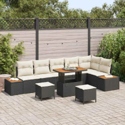 vidaXL Ensemble de canapé de jardin avec coussin 9 pcs Noir Poly rotin