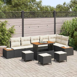 vidaXL Ensemble de canapé de jardin 10 pcs Noir Poly rotin