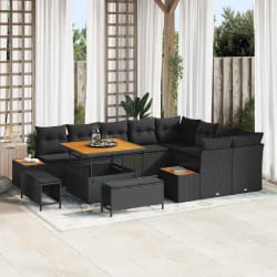 vidaXL Ensemble de canapé de jardin 12 pcs Noir Poly rotin