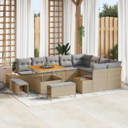 vidaXL Ensemble de canapé de jardin 12 pcs Beige Poly rotin