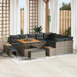 vidaXL Ensemble de canapé de jardin 12 pcs Gris Poly rotin