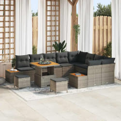 vidaXL Ensemble de canapé de jardin 12 pcs Gris Poly rotin