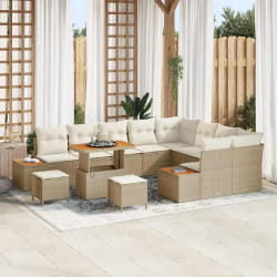 vidaXL Ensemble de canapé de jardin 12 pcs Beige Poly rotin