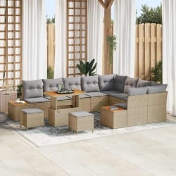 vidaXL Ensemble de canapé de jardin 12 pcs Beige Poly rotin