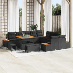 vidaXL Ensemble de canapé de jardin 13 pcs Noir Poly rotin