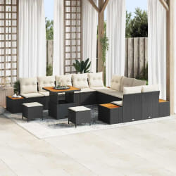 vidaXL Ensemble de canapé de jardin 13 pcs Noir Poly rotin